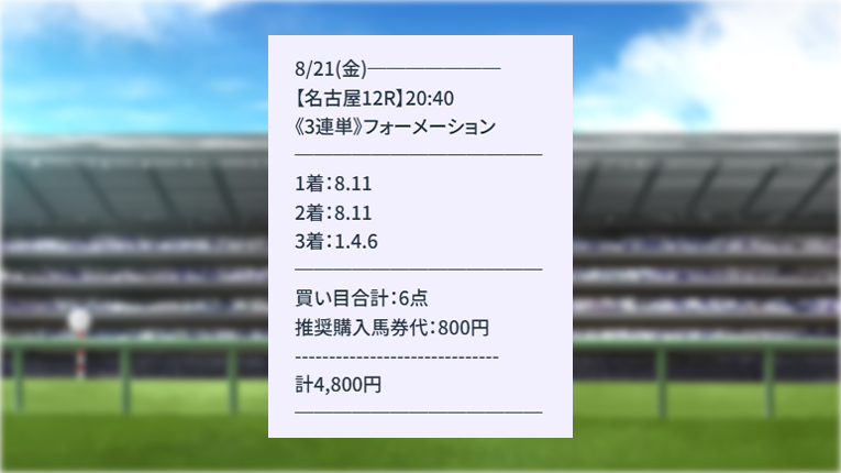 名古屋12RのDAYSの有料予想の買い目