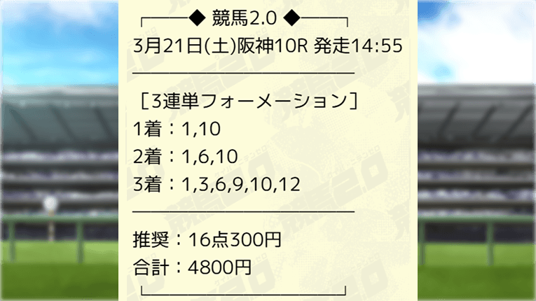 阪神10Rの競馬2.0の有料予想