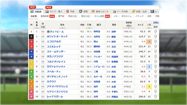 netkeibaの出馬表