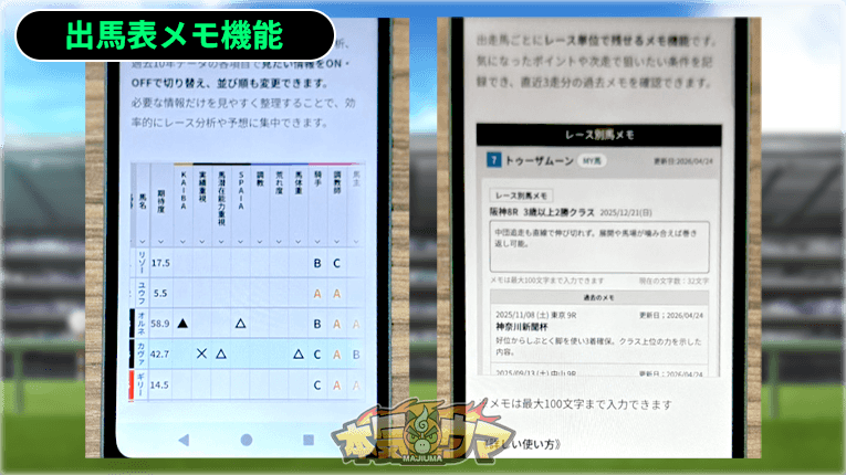 出馬表メモ機能