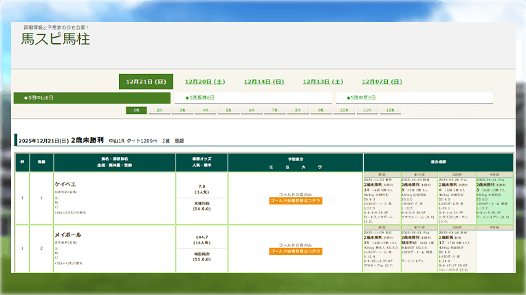 競馬スピリッツの馬スピ馬柱